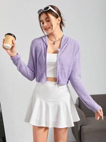 Teen Girl Drop Shoulder Hooded Crop Jacket - Hot Pink - View 1