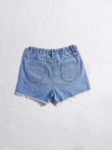 Quần Short Denim Trùm Eo Cô Gái Tuổi Teen Rách Hem Nguyên - Rửa trung bình - Xem 2
