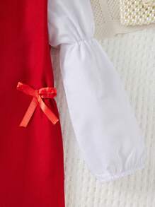 RueChic Young Girl Two Tone Bow Front 2 In 1 Dress - Red - View 4