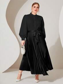 SHEIN Clasi 大碼素色燈籠袖襯衫 - 黑色 - 查看 5