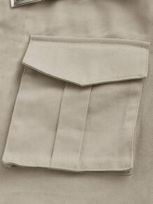 SHEIN ICON 翻蓋口袋腰帶工裝裙 - 卡其色 - 查看 4