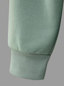 Manfinity Homme Men Letter Graphic Pocket Drawstring Hoodie, For Fall, Long Sleeve Top - Mint Green - View 4