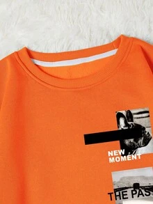 SHEIN EZwear Picture And Letter Graphic Thermal Lined Sweatshirt - Orange - View 6