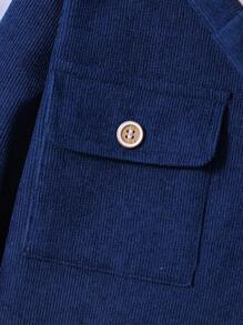 男大童帶蓋口袋保暖襯裡連帽燈芯絨大衣（不含毛衣） - 藍色 - 查看 4