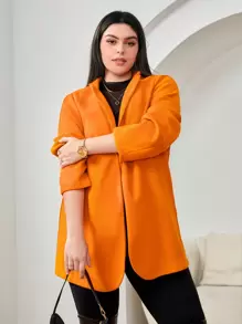 Flirla Talla grande Abrigo de cuello con solapa con parte delantera abierta - Naranja - Ver 6