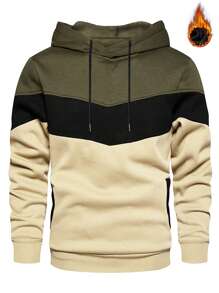 NITAGUT Men Cut And Sew Panel Thermal Hoodie - Multicolor - View 1