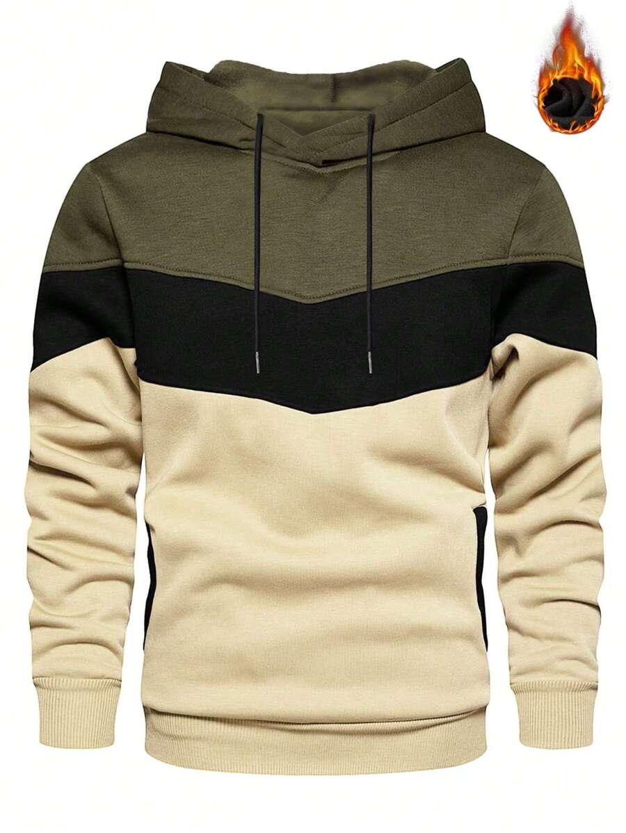 NITAGUT Men Cut And Sew Panel Thermal Hoodie - Multicolor - View 1