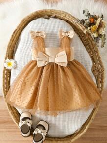 SHEIN 女婴优雅可爱薄纱连衣裙、节日派对蓬松连衣裙洗礼休闲可爱派对摄影连衣裙 - 彩色 - 查看 1