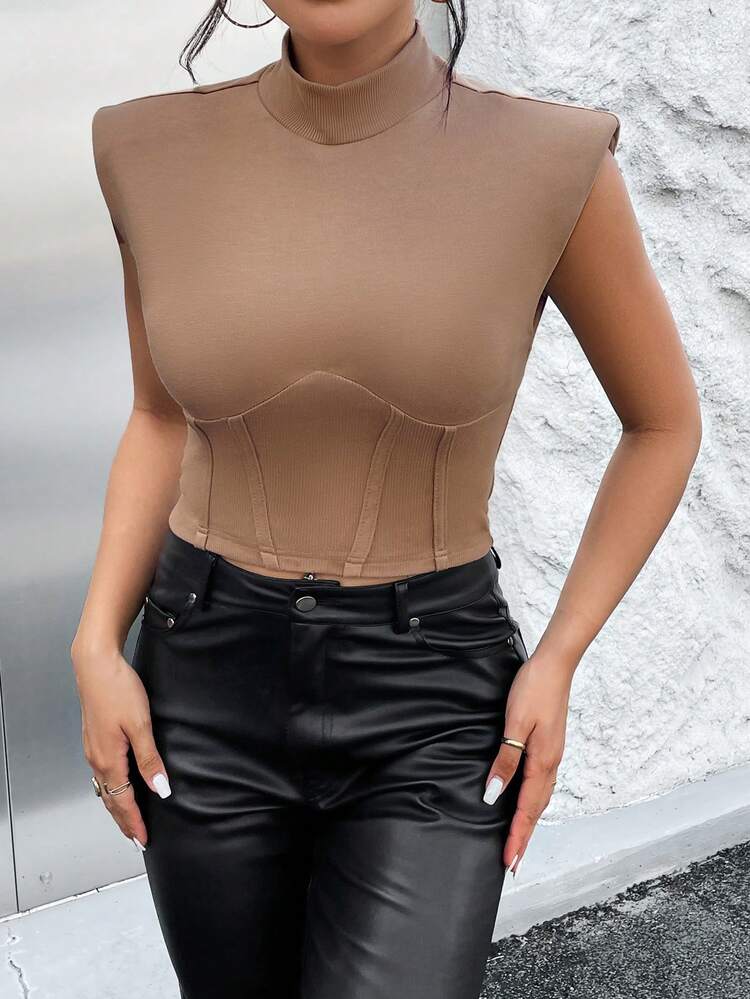 Mock Neck Shoulder Pad Tank Top