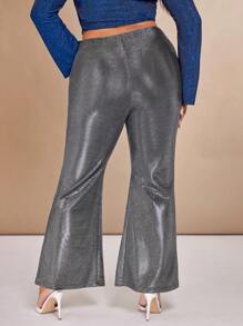 SHEIN BAE 加高腰喇叭褲 - 灰色 - 查看 3