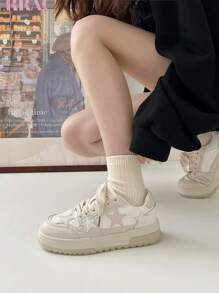 Giày thể thao đế dày màu trắng phong cách Hàn Quốc thường ngày mũi tròn thu/đông dành cho nữ, hàng mới về, đa năng cho mọi mùa - Màu be - Xem 5