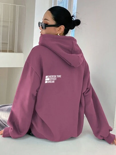 DAZY 女式休闲字母印花保暖内衬连帽卫衣，秋冬