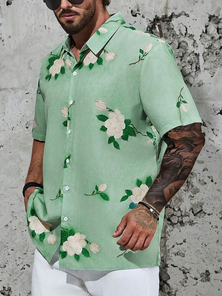 Men Plus Floral Print Shirt