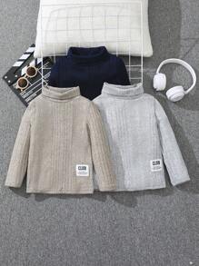 SHEIN Young Boy 3pcs Letter Patched Detail Turtleneck Tee - Multicolor - View 1