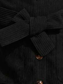 SHEIN Đứa bé gái Nút phía trước Thắt lưng Vải to sợi Áo vest Đầm Không có áo len - màu đen - Xem 4