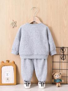 Áo nỉ & quần thể thao thêu chữ cho bé trai - Xám - Xem 2