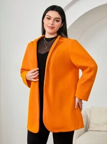 Flirla Talla grande Abrigo de cuello con solapa con parte delantera abierta - Naranja - Ver 3
