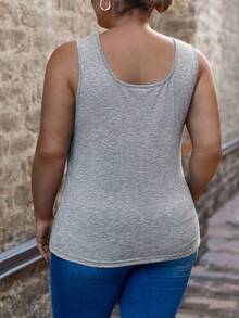 SHEIN LUNE Hơn In hoa Báo Mặt trước xếp ly dọc Áo ba lỗ - Xám - Xem 2