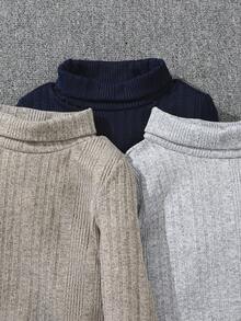 SHEIN Young Boy 3pcs Letter Patched Detail Turtleneck Tee - Multicolor - View 4