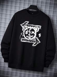 男士卡通字母圖案衛衣 - 黑色 - 查看 4