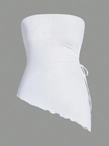 SHEIN EZwear 白色頂部,束緊腰部收集,側邊束繩不對稱的下擺 - 白色 - 查看 1