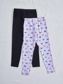 SHEIN Young Girl 2pcs Butterfly Print Leggings - Multicolor - View 2