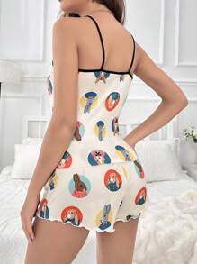 Bộ PJ đóng sách tương phản đồ họa hoạt hình - Màu be - Xem 2