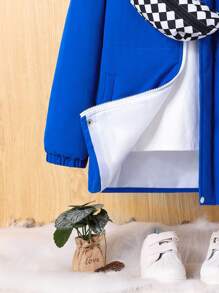SHEIN Tween Boy Zip Up Snap Button Hooded Padded Coat & Bag Without Tee - Blue - View 4