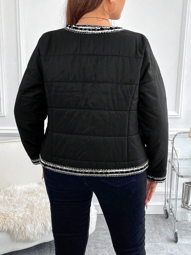 Plus Contrast Trimmed Dual Pocket Padded Coat
