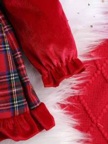 SHEIN Baby Girl Tartan Print Ruffle Trim Flare Sleeve Dress & Headband, For Christmas