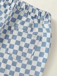 Tween Girl Checker Print Flap Pocket Side Jeans - Rửa nhẹ - Xem 6