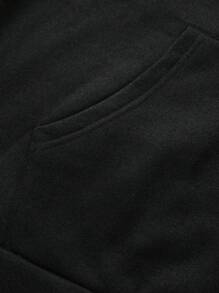 Manfinity Homme 男士大码字母圖案拉鏈開襟抽繩連帽衫 - 黑色 - 查看 5