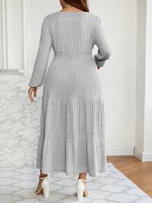 EMERY ROSE Plus Solid Ruffle Hem Dress - Grey - View 2