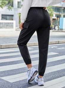 SHEIN Unity Elastic Waist Slant Pocket Cargo Pants - Black - View 2