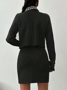 RueChic Houndstooth Print Button Front Jacket & Bodycon Dress - Black and White - View 2
