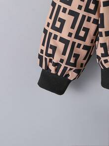 SHEIN 女大童滿版印花毛絨內襯連帽加絨內裏夾克 - 棕色 - 查看 5