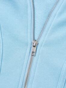 SHEIN MOD Dây kéo Dây rút áo có mũ Áo len crop - Màu xanh nhạt - Xem 4