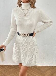 Chiquease 高領麻花編織毛衣洋裝 - 米色 - 查看 4
