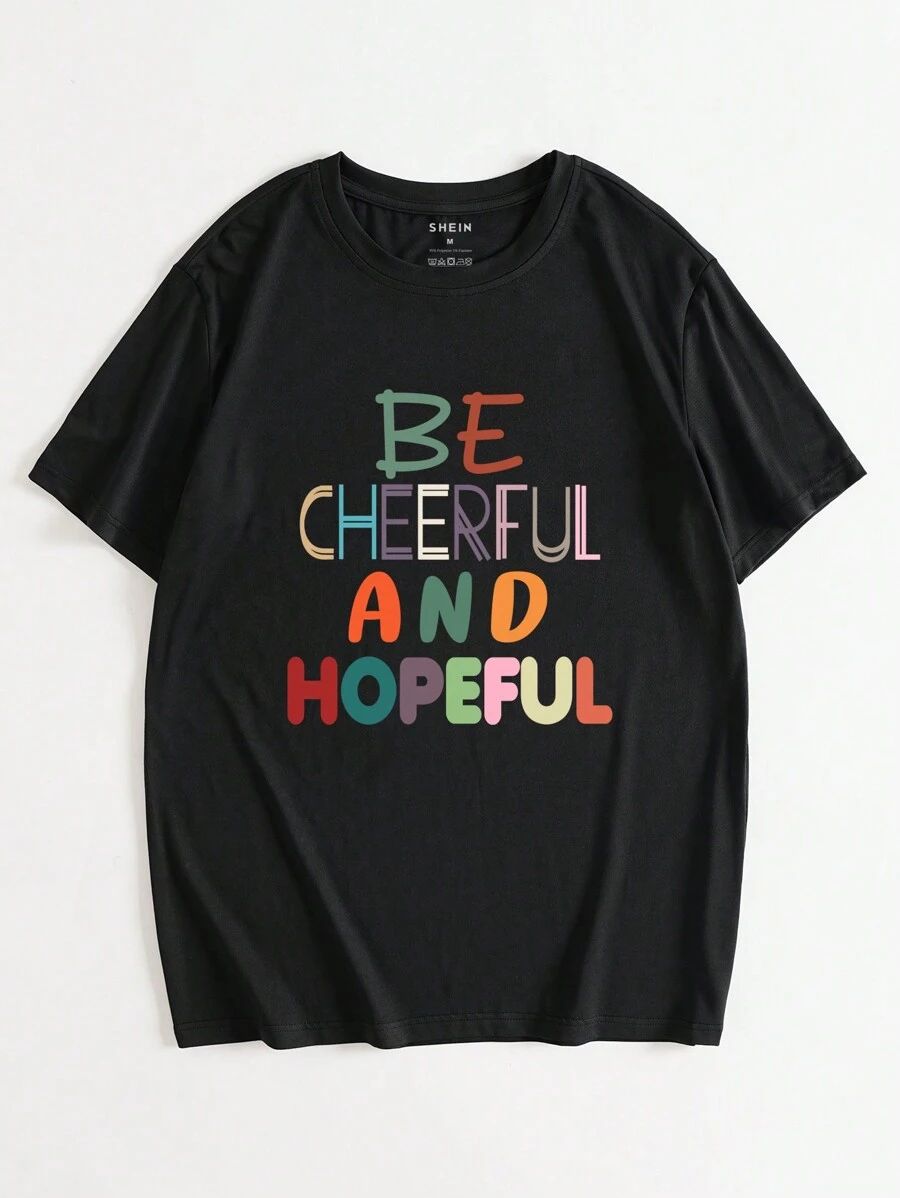 男士標語圖案T恤 - 黑色 - 查看 1