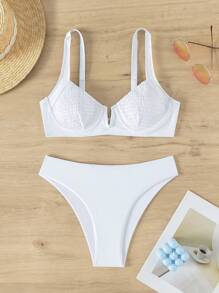 Bộ bikini có dây buộc - trắng - Xem 3