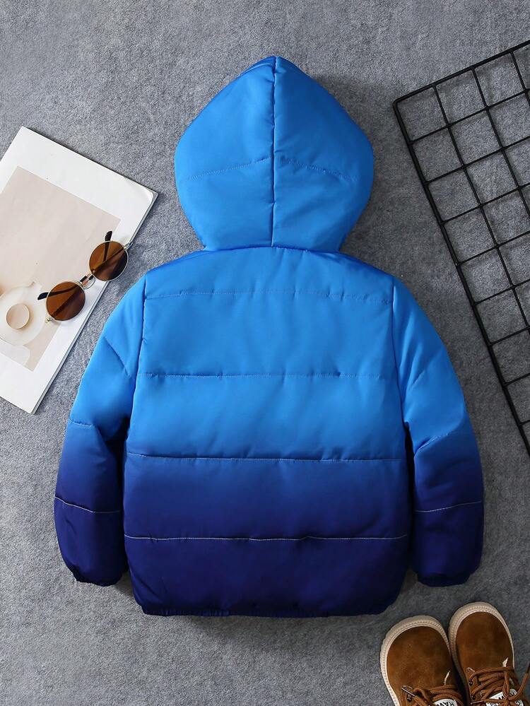Young Boy Ombre Zip Up Hooded Padded Coat Without Sweater