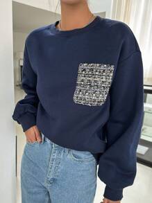 DAZY 落肩袖運動衫不附帶圍巾 - 藏蓝色 - 查看 3