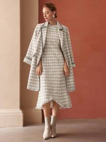 MOTF PREMIUM 粗花呢毛邊洋裝 - 黑與白 - 查看 7