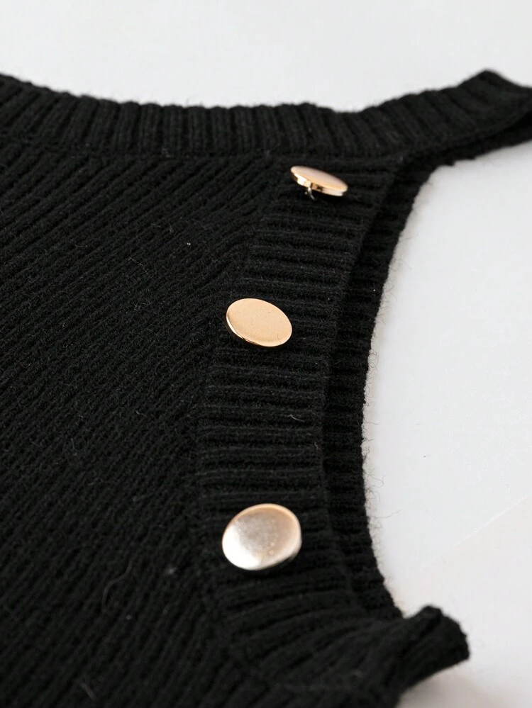 Plus Button Detail Ribbed Knit Cami Sweater Dress
