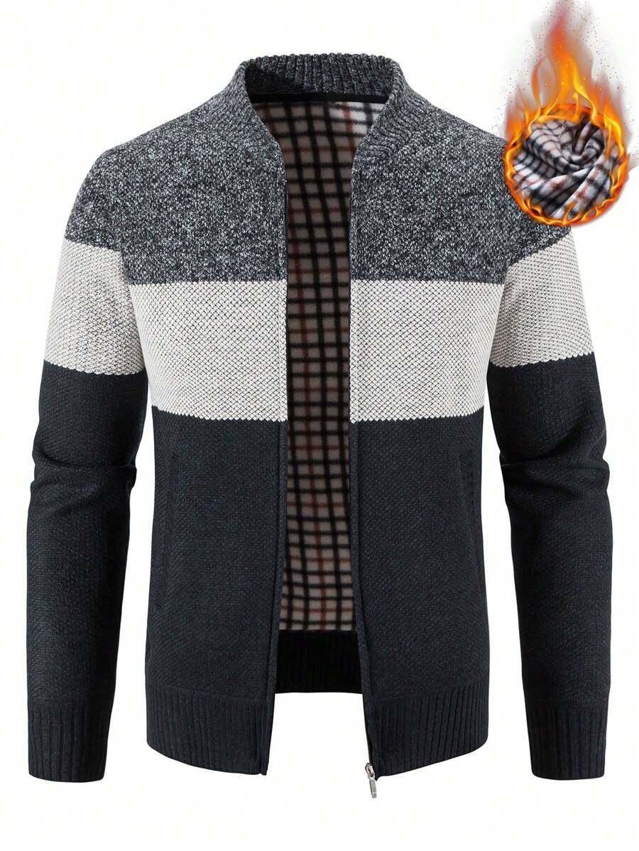 Manfinity Homme Nam Khối màu Dây kéo Lót nhiệt Áo len Mở - Nhiều màu - Xem 1