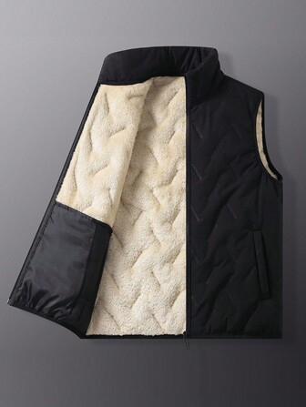 Men's Basic Zip-Up Teddy Fleece Padded Vest Jacket, Fall/Winter