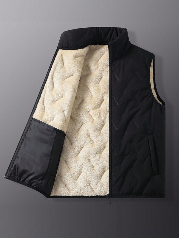 Chaqueta Básica Acolchada De Forro Polar Con Cremallera Para Hombre