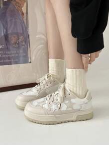 Giày thể thao đế dày màu trắng phong cách Hàn Quốc thường ngày mũi tròn thu/đông dành cho nữ, hàng mới về, đa năng cho mọi mùa - Màu be - Xem 2