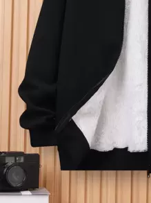 SHEIN 青少年男孩字母撥色保暖帽內衬連帽外套