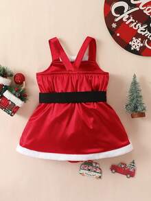 女嬰1入組撞色腰帶連身背心適用於聖誕 - 紅色 - 查看 3